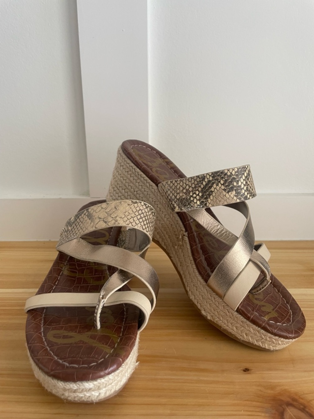 Sam Edelman Metallic Neutral Espadrille Wedge Sandals